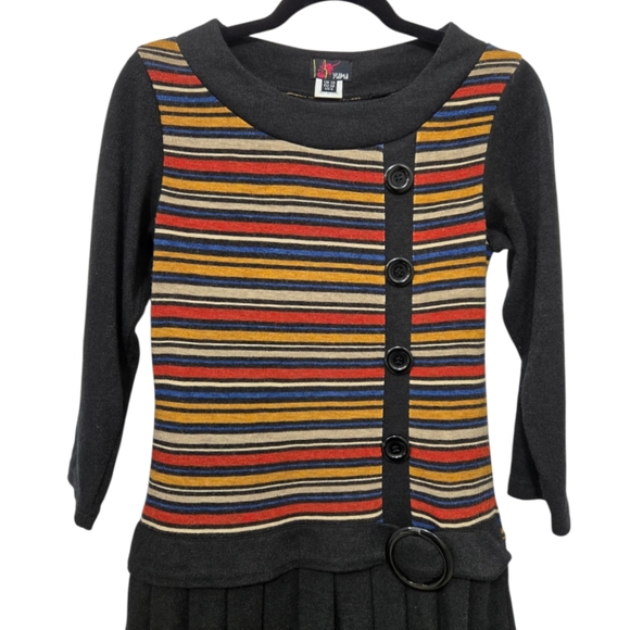 Yumi London Mod Stripe Knit Pleated Mini Sweater Dress Size 6 With 3/4 Sleeves - Picture 4 of 14
